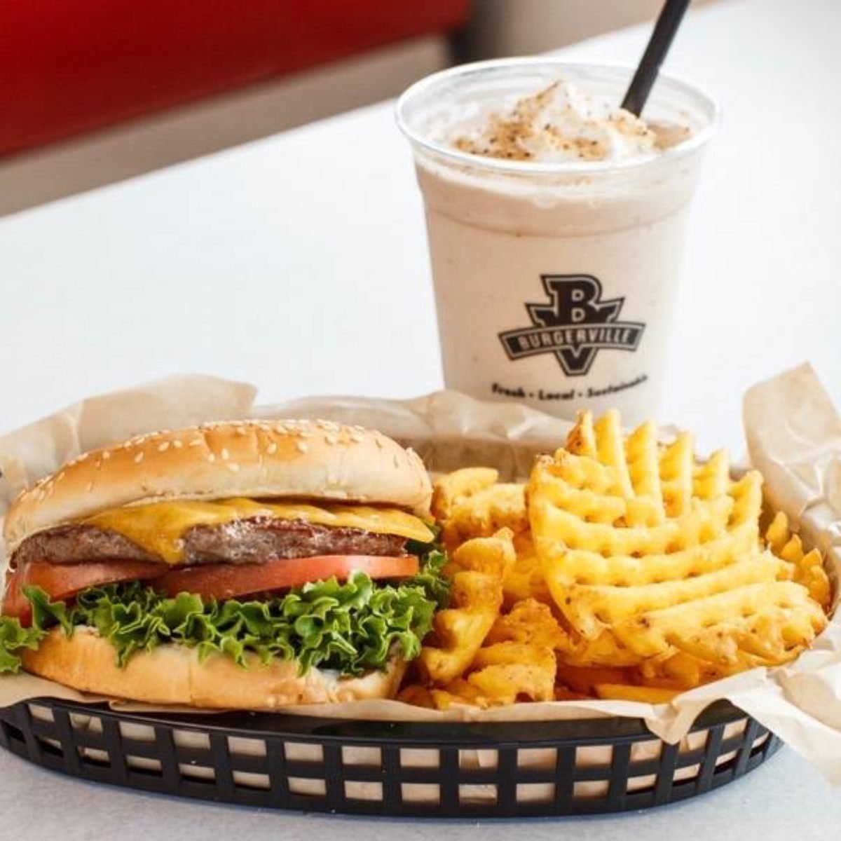 Burgerville burger, fries and shake