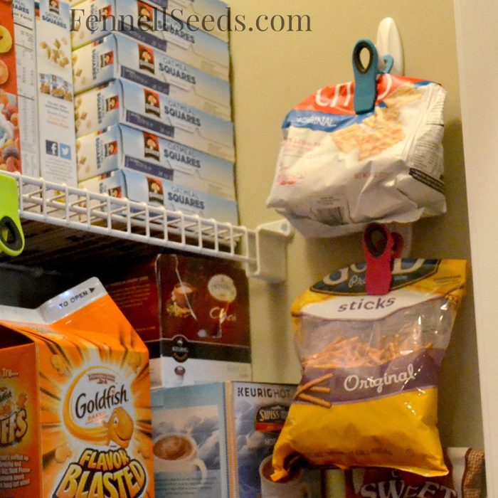 Chips clipped onto the wall of the pantry