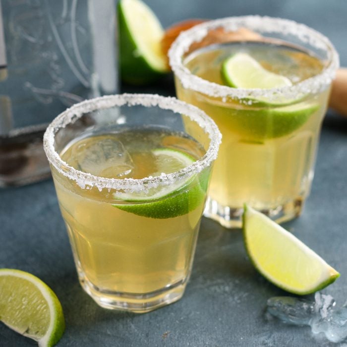 Homemade classic margarita drink with lime and salt