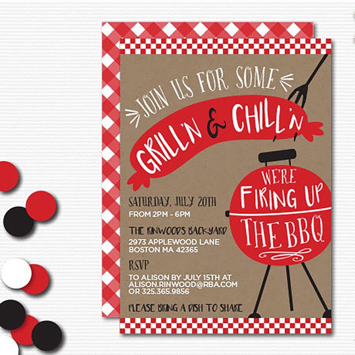 grilling party invitation with red BBQ