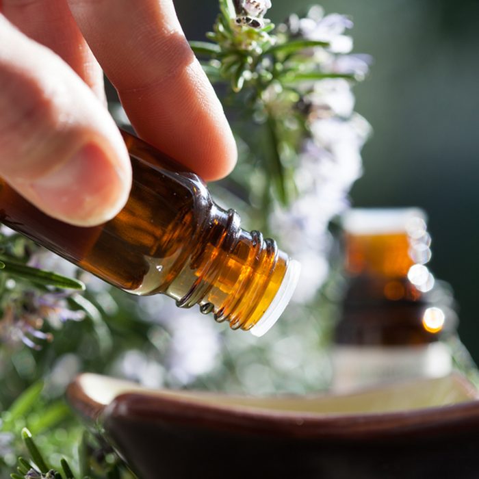 Rosemary essential oil in a bowl