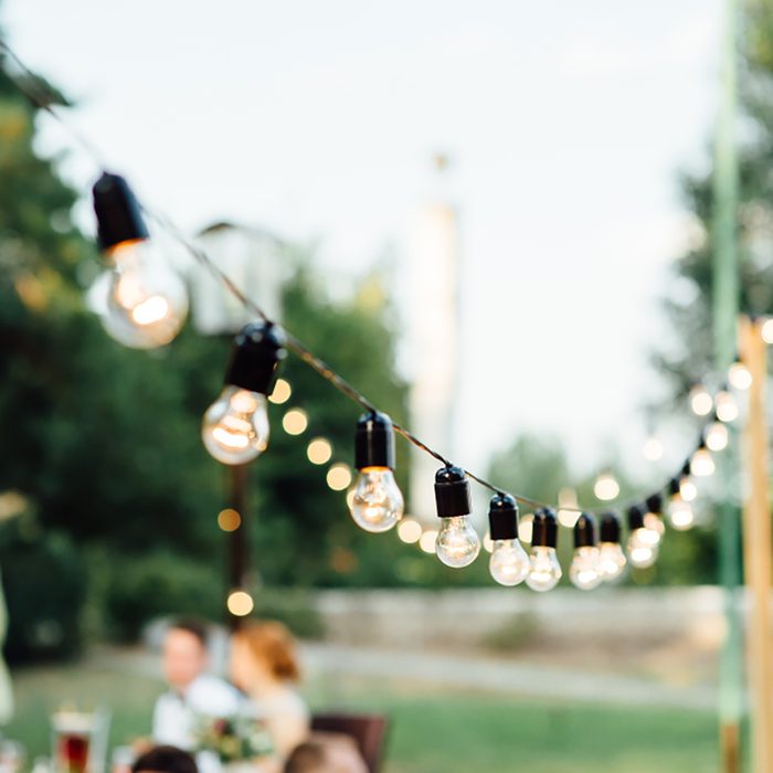 Light bulb decor in outdoor party