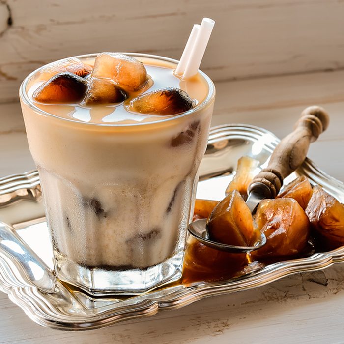 Iced coffee cubes with milk