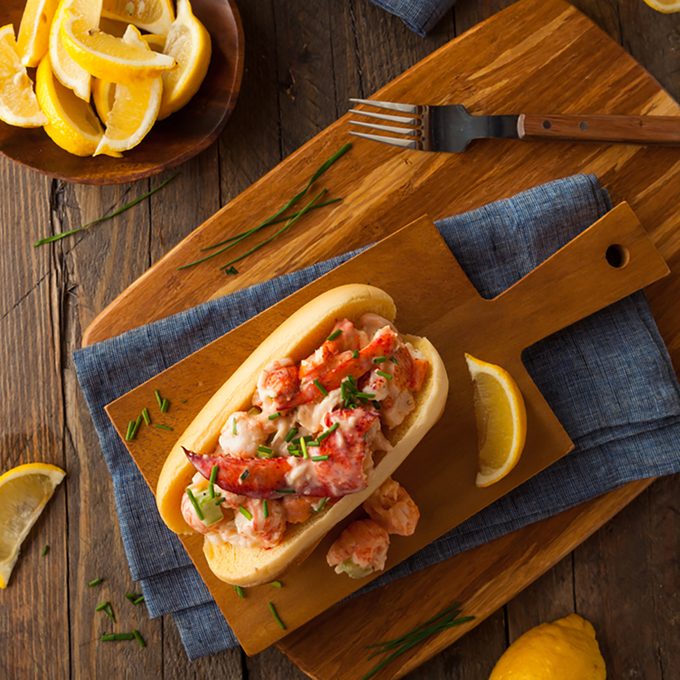 Homemade New England Lobster Roll with Lemons