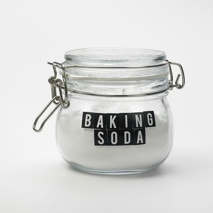 jar of baking soda on the white background