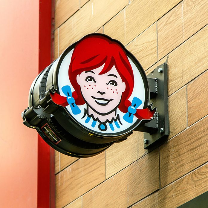The sign above an entrance to a Wendy's fast food restaurant in downtown Manhattan.