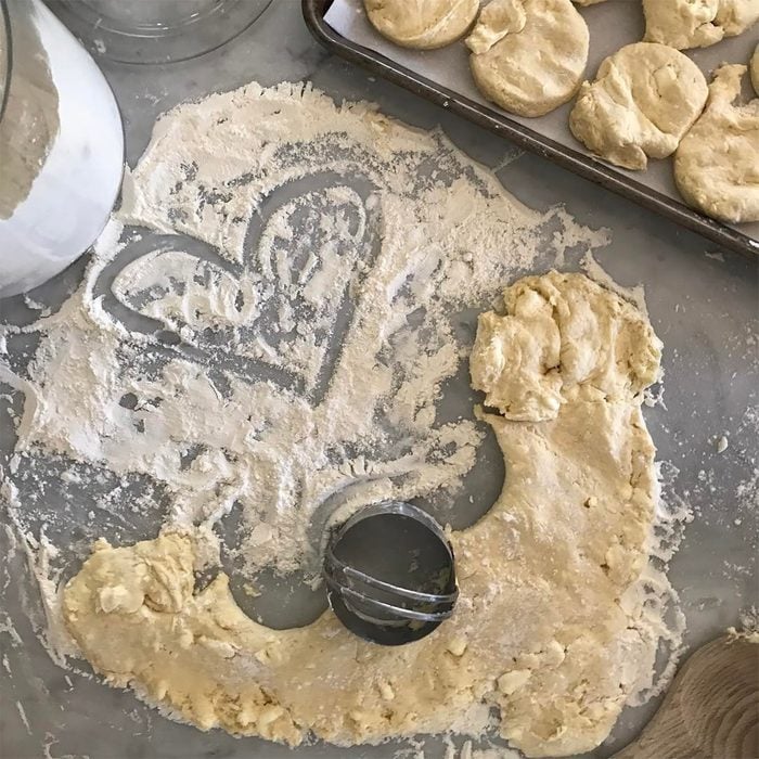 biscuit dough with a heart shape drawn into it