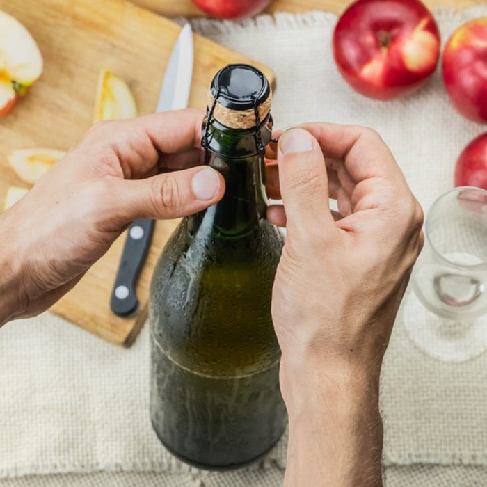 Wine bottle and apples