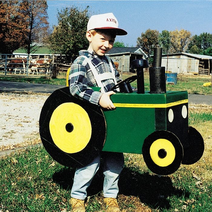 young boy dress as tractor for Halloween costume /CT Magazine/2000/September-October-2000_10125/2829-4041_HiRes