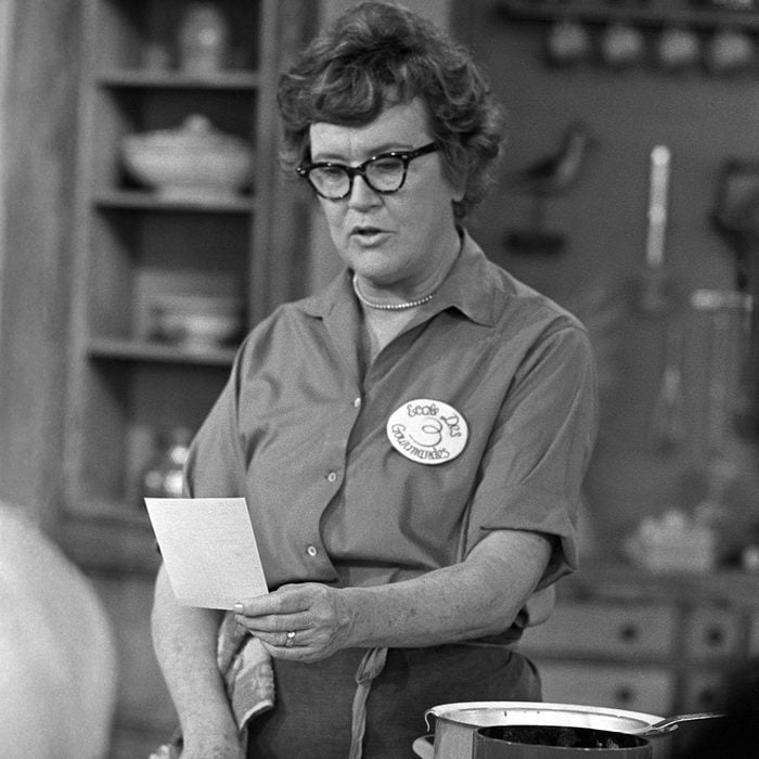 Julia Child cooking on the set of her WGBH cooking show