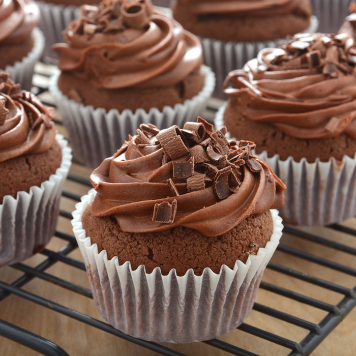Chocolate cupcakes with chocolate swirl icing