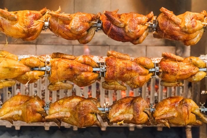 Grilled chickens on a spit