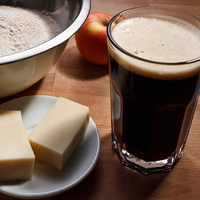 Beer batter making with dark beer and butter;