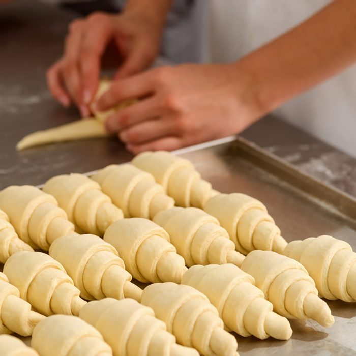 Producing classic croissants at the bakery shop.