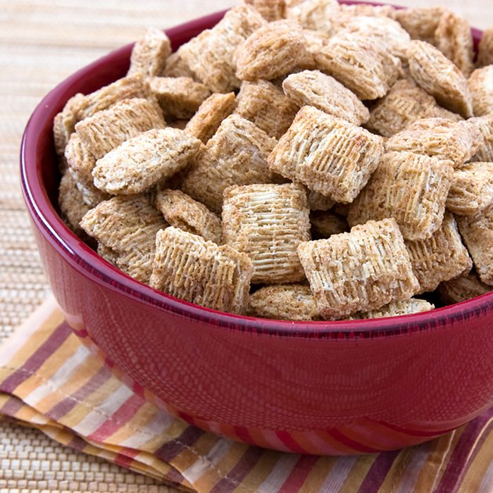 Close-up of a bowl of wheat squares