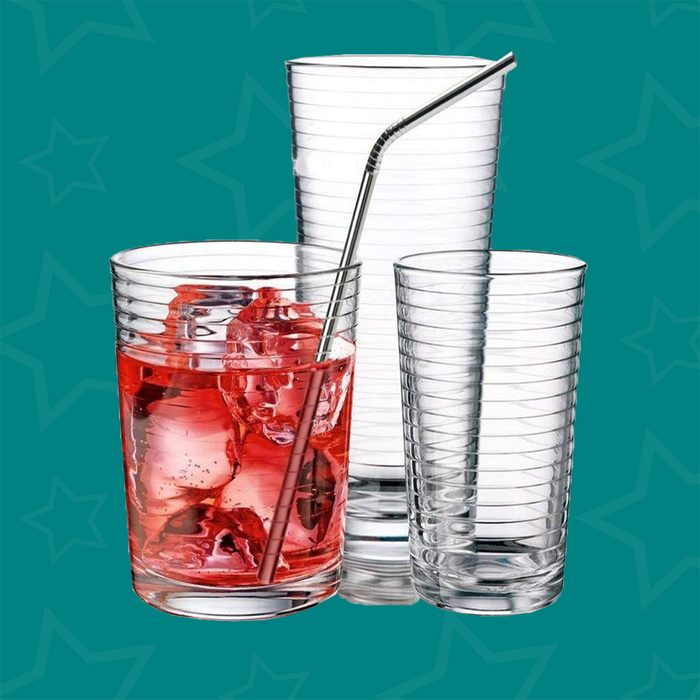 Set of 16 Heavy Base Ribbed Durable Drinking Glasses Includes 8