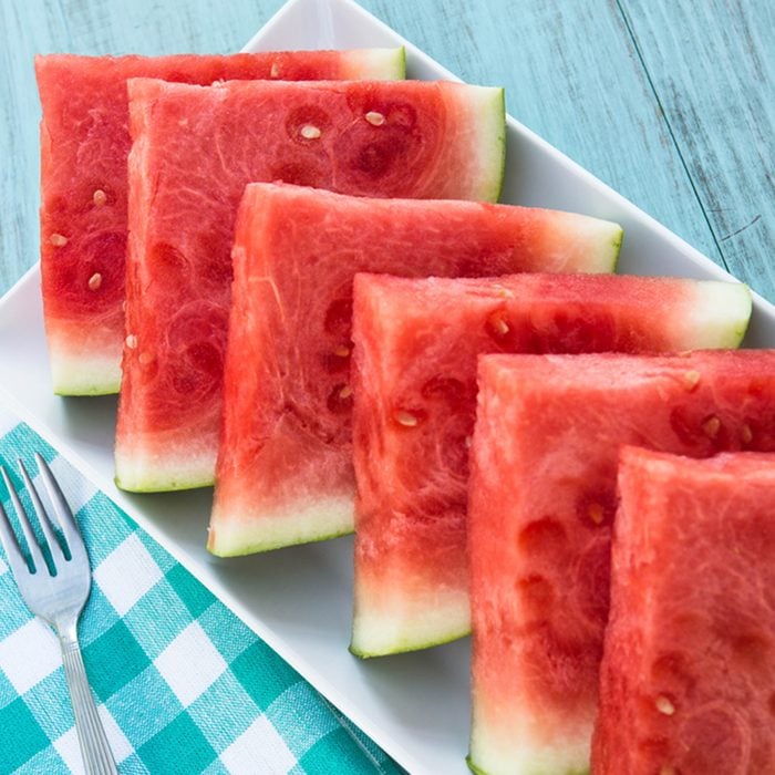 Watermelon slices on a plate in summertime