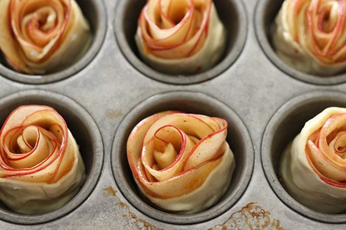 Apple roses in muffin tin
