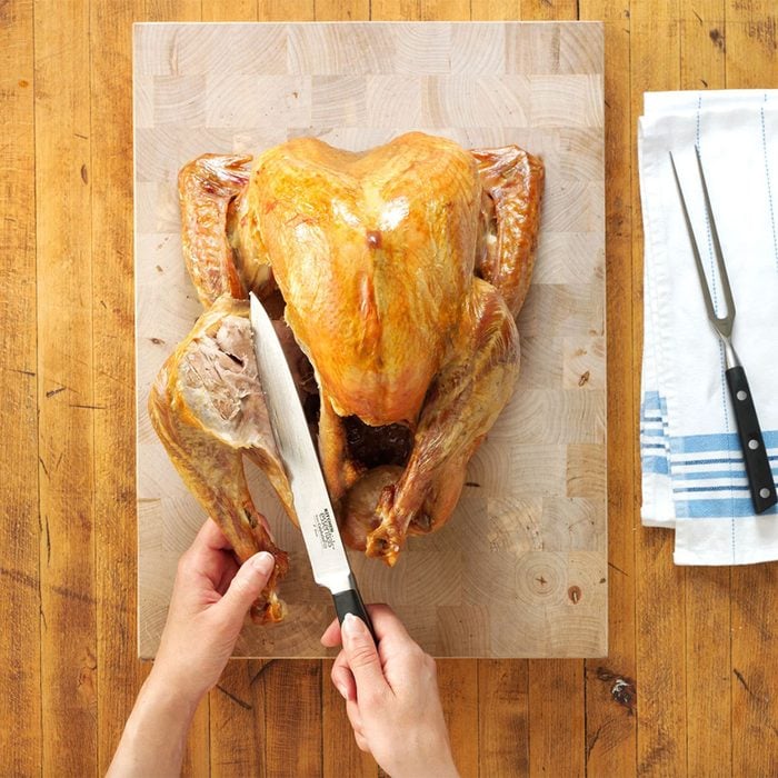 Carving a turkey leg