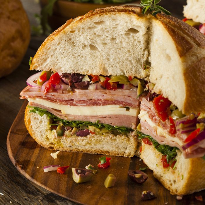Cajun Muffaletta Sandwich with Meat Olives and Cheese
