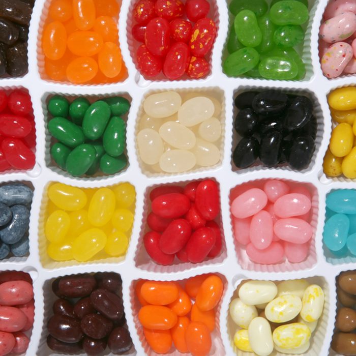 Colorful jelly candy background with many different flavors