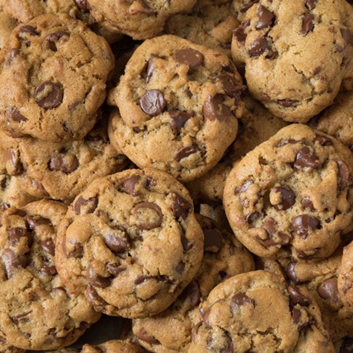 many chocolate chip cookies stacked; Shutterstock ID 662212138