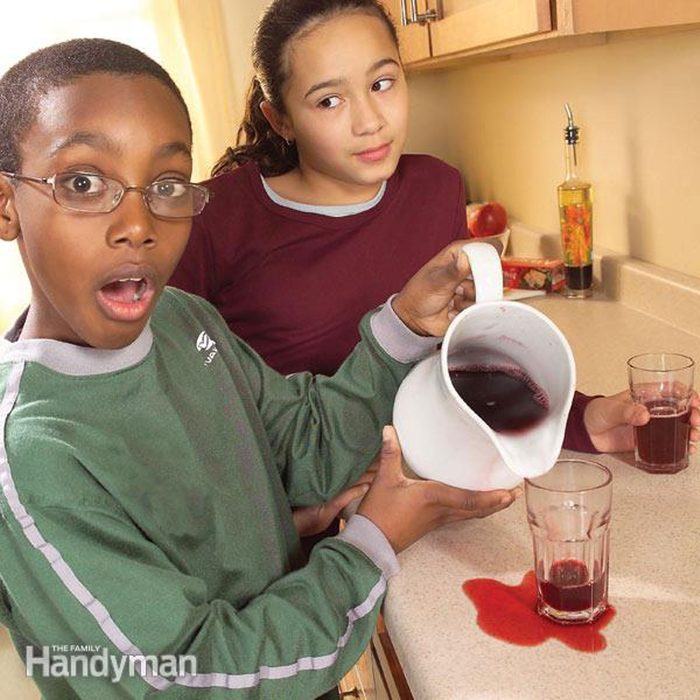 Kid spilled juice on countertops
