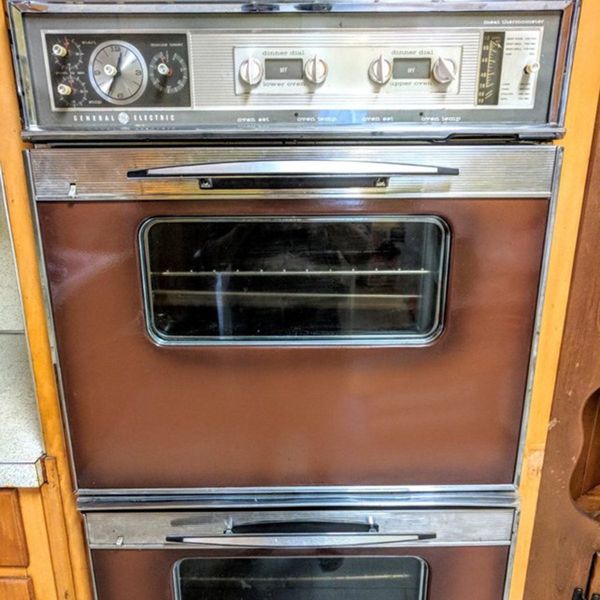 GE 1960s Appliances, Double Oven, Cooktop and Range Hood - Retro Brown & Silver