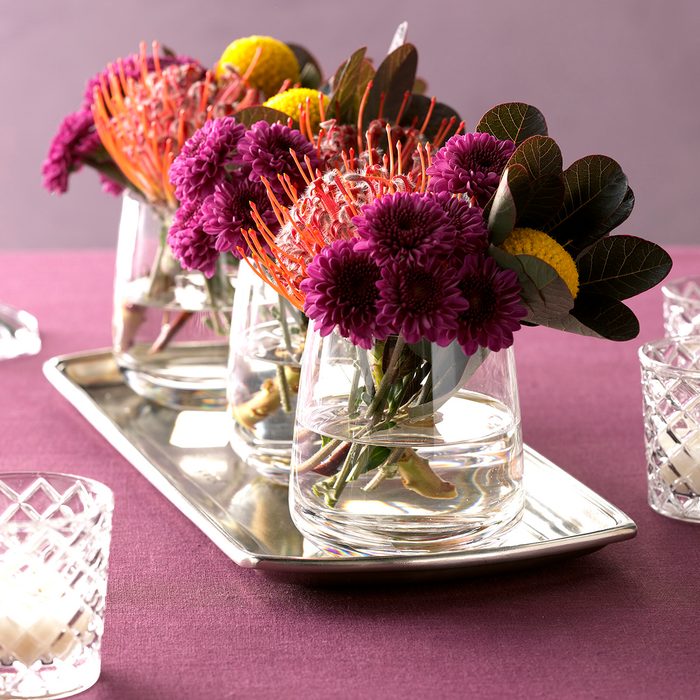 magenta bouquets on pink table