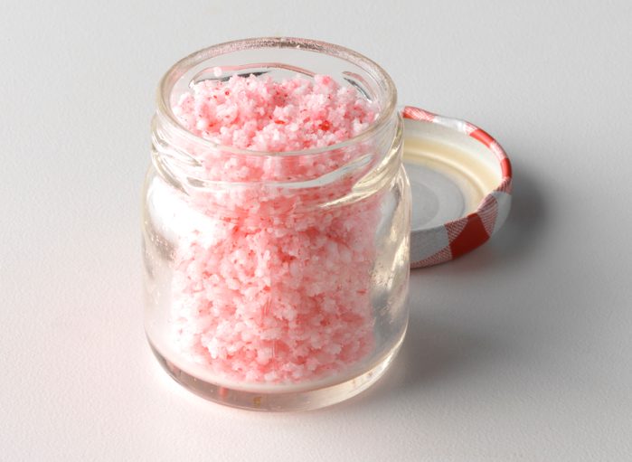 A jar of candy cane lip scrub