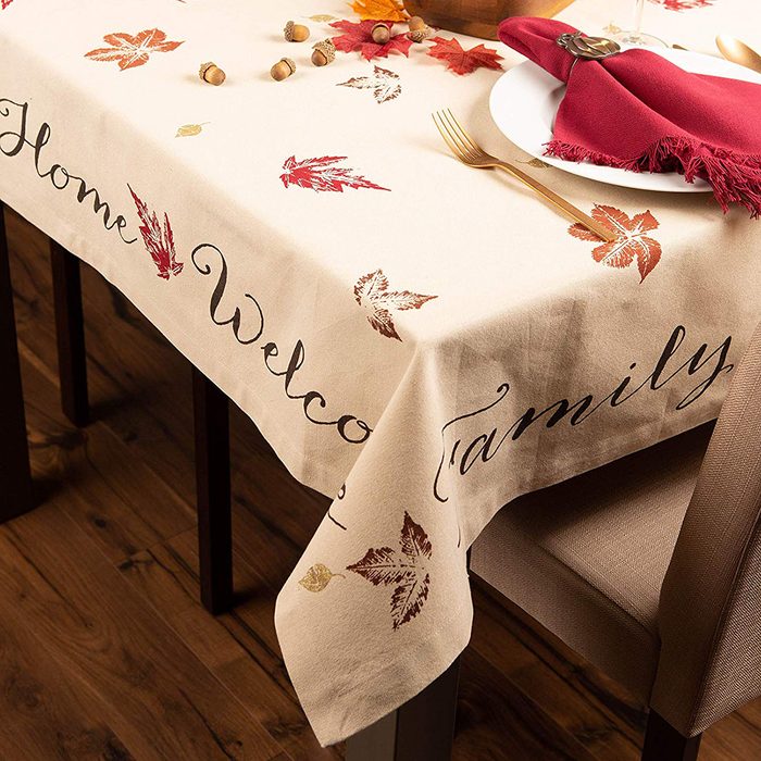 DII 100% Cotton, Machine Washable, Printed Kitchen Tablecloth For Dinner Parties, Fall, Holidays & Thanksgiving - 60x84" Seats 6 to 8 People, Rustic Leaves