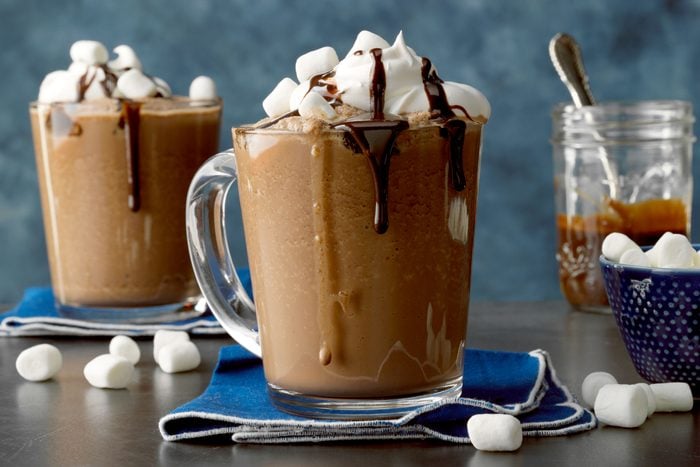 clear cup with frozen hot chocolate and whipped cream