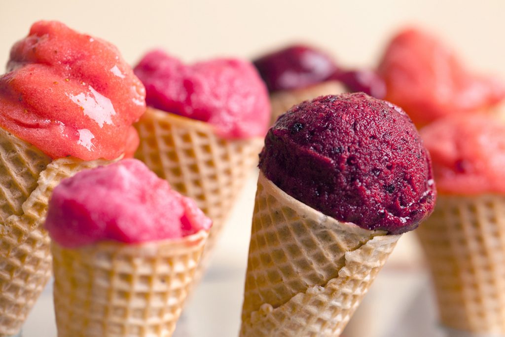 Fruit ice-cream in ice-cream cones.; Shutterstock ID 144297058; Job (TFH, TOH, RD, BNB, CWM, CM): Taste of Home