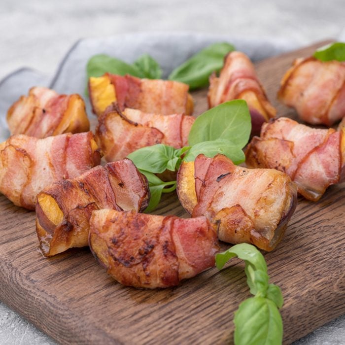 Grilled bacon wrapped peach