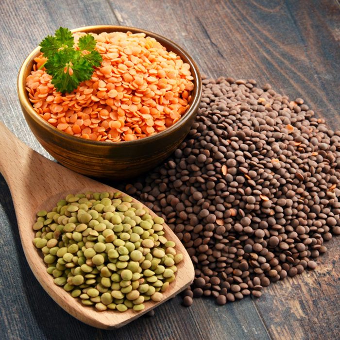 Composition with bowl of lentils on wooden table.; Shutterstock ID 1144805825; Job (TFH, TOH, RD, BNB, CWM, CM): TOH