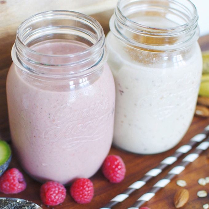 Filling breakfast smoothies in mason jars; Shutterstock ID 499759339; Job (TFH, TOH, RD, BNB, CWM, CM): Taste of Home