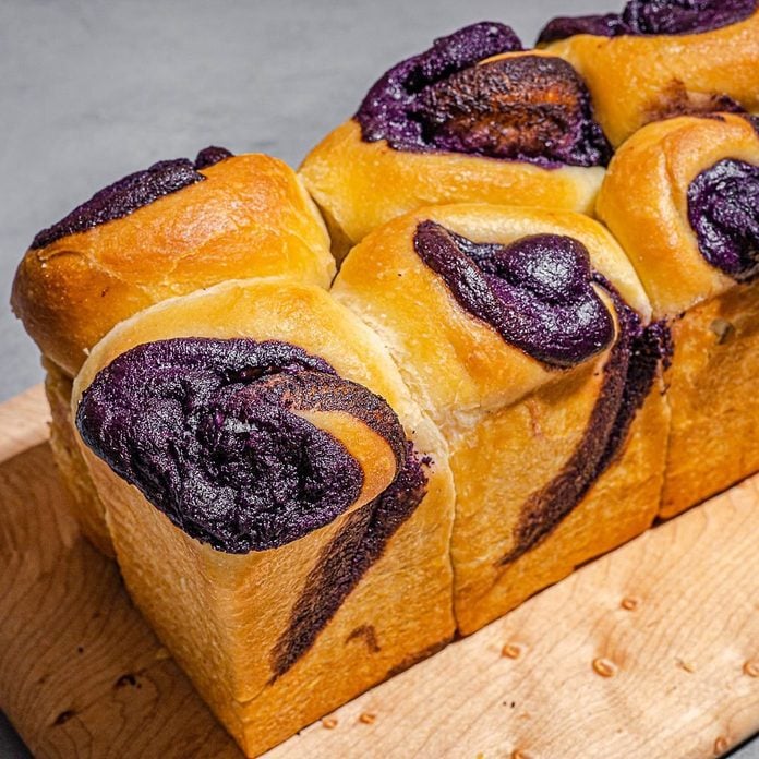 A loaf of Filipino purple ube bread.