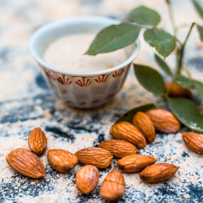 Close up of oats face pack or Avena sativa facial mask i.e crushed or powdered almonds or badam