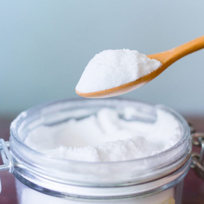 baking soda on wooden table