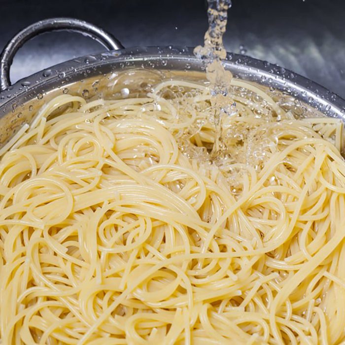 You rinse the cooked pasta