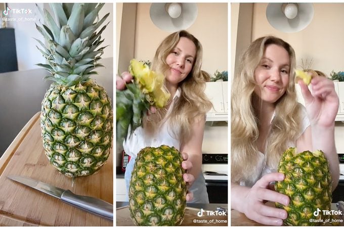Collage Of Tiktok Showing How To Eat Pineapple