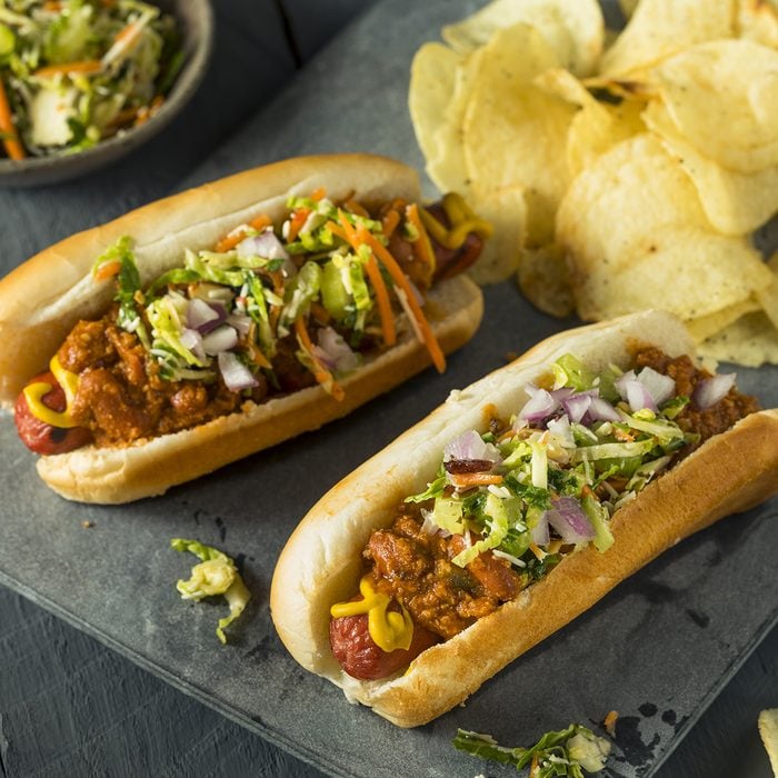 Homemade Slaw Hot Dog with Mustard Chili and Coleslaw