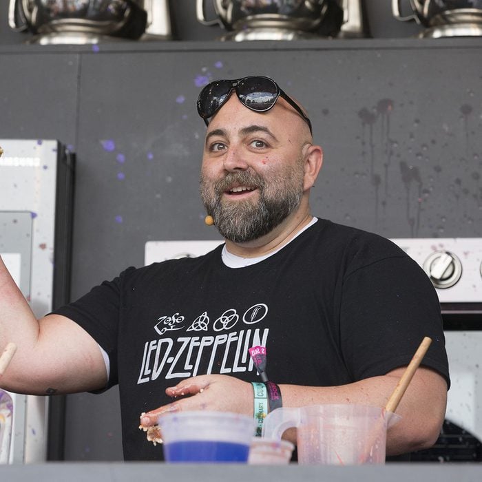 Duff Goldman interacts with the crowd at the culinary stage during BottleRock in Napa, California.