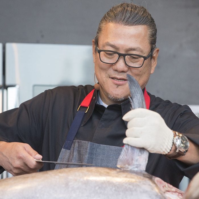 Masaharu Morimoto cuts up a tuna at BottleRock in Napa, CA.