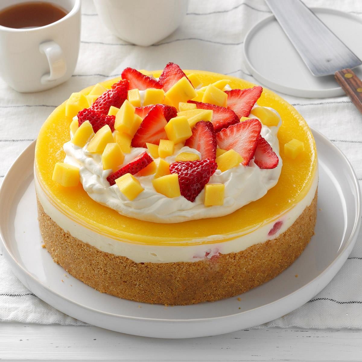 No-Bake Mango Strawberry Cheesecake Recipe | Taste of Home
