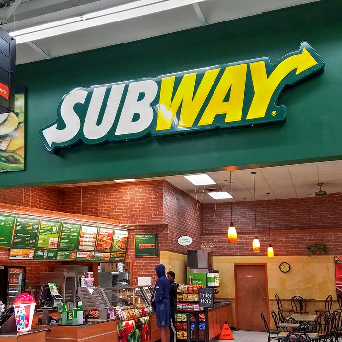 Subway sandwich restaurant shop located inside Walmart retail store