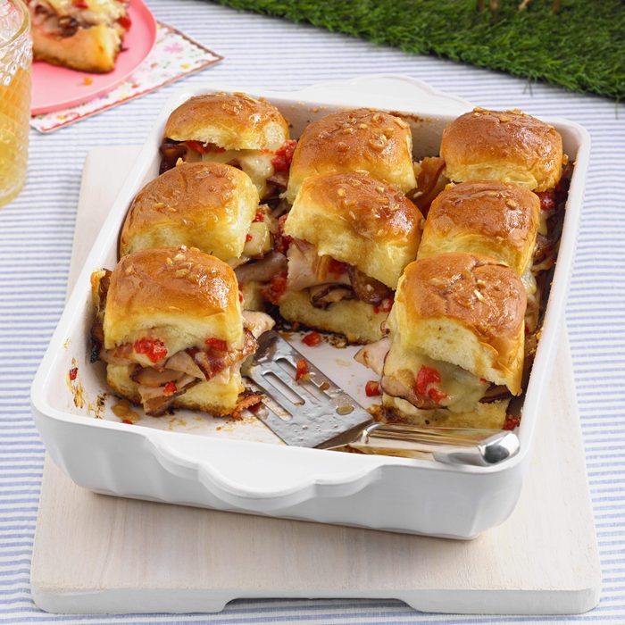 Kentucky Hot Brown Sliders in a Deep Tray