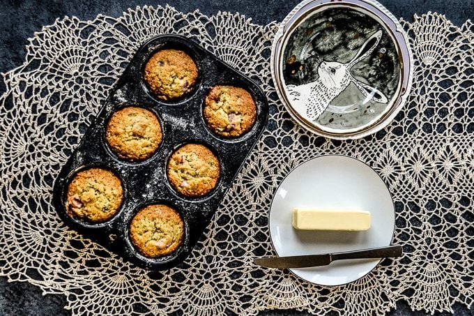 Strawberry banana muffins and stick of butter