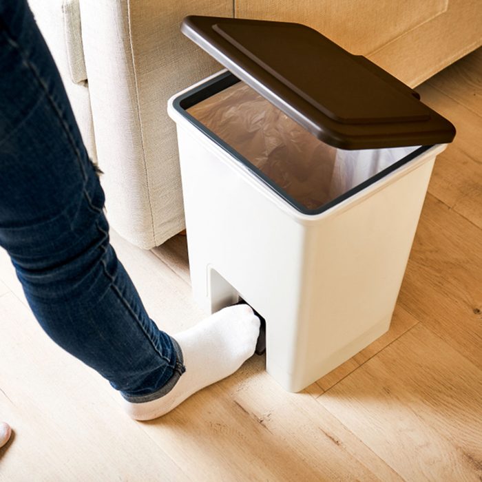 Open the lid with your foot on the trash can pedal; Shutterstock ID 1014863080; Job (TFH, TOH, RD, BNB, CWM, CM): Taste of Home