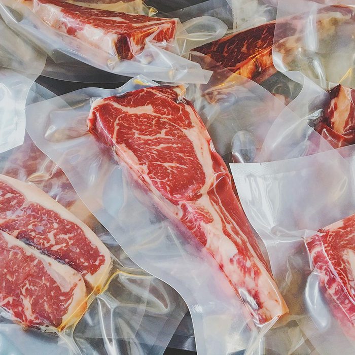 Dry aged beef packed in vacuum sealed bags.